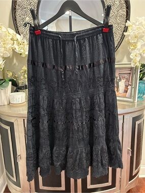 Signature Black Tiered Eyelet Embroidered Maxi Skirt